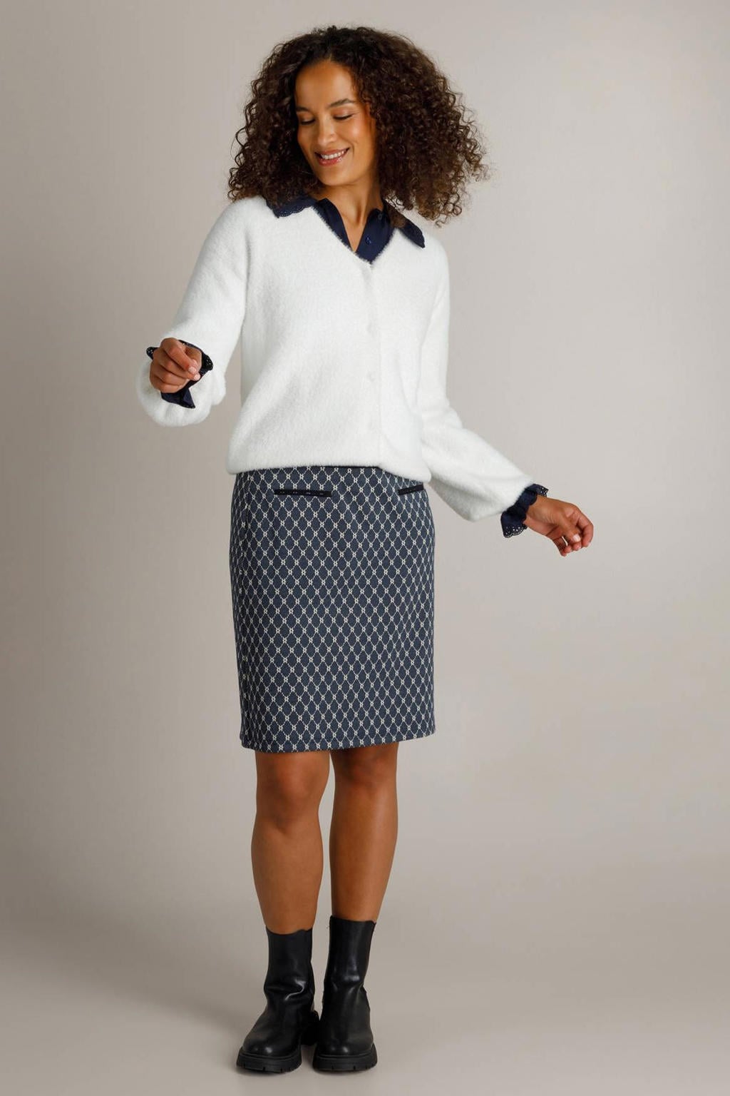 Blauw en ecru dames Ivy Beau korte rok met print voorzien van