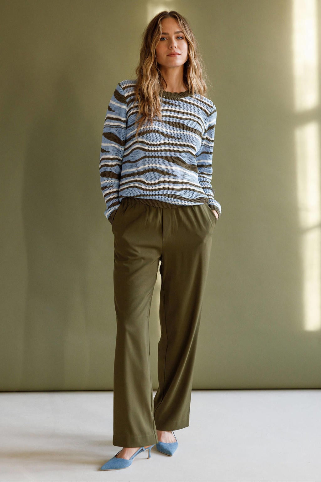 Groene dames Ivy Beau straight leg broek met effen