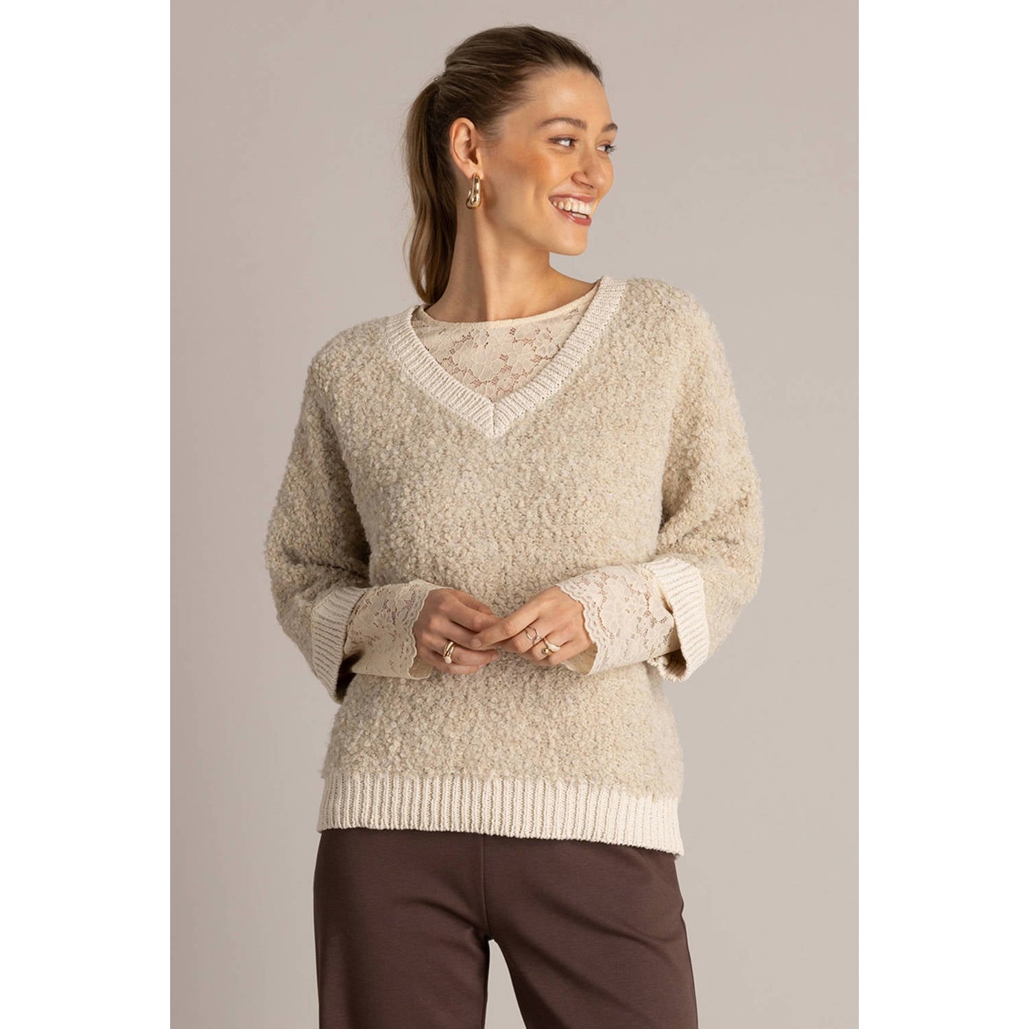 Yest teddy trui met wol beige