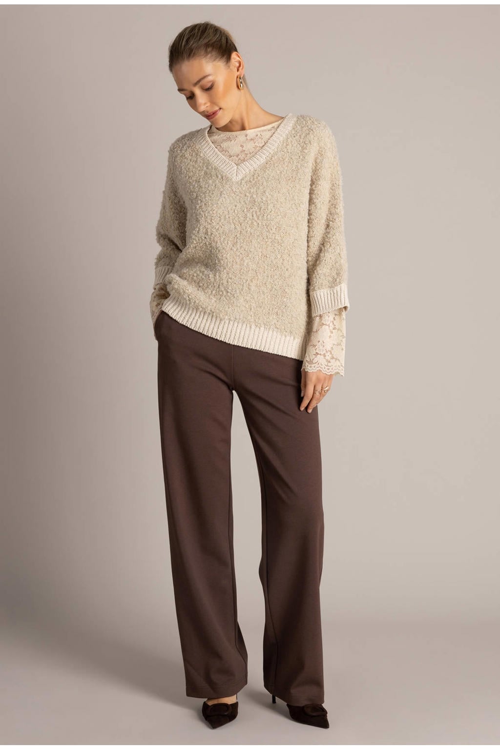 Yest teddy trui met wol - beige