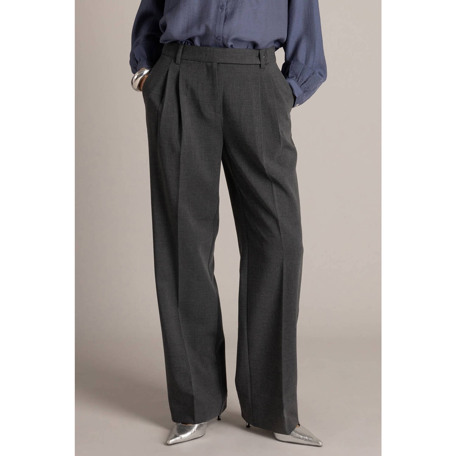 Yest wide leg broek met plooien grijs