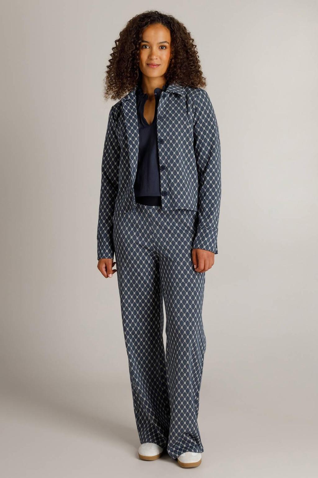 Donkerblauwe dames Ivy Beau top van polyester met effen en lange mouwen