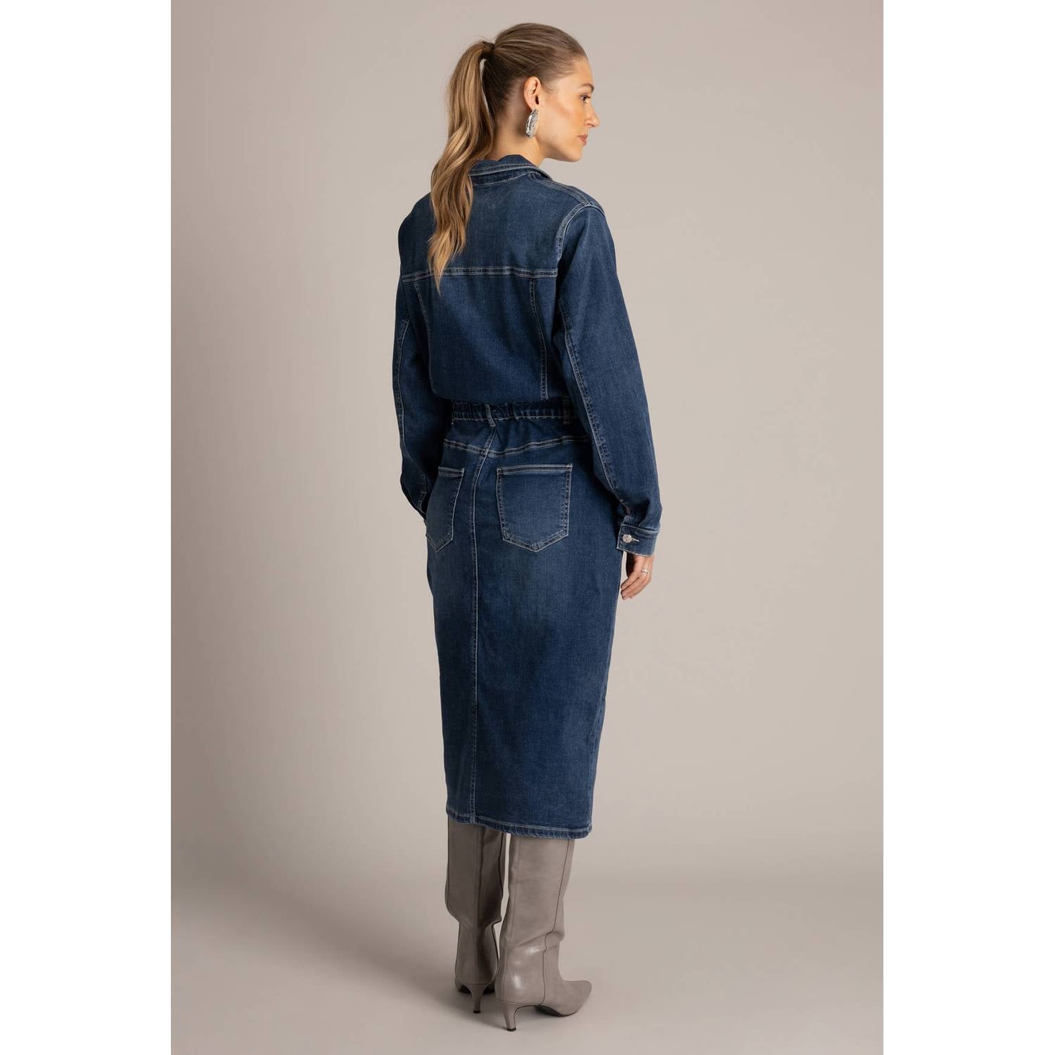 Yest midi spijkerjurk dark blue denim