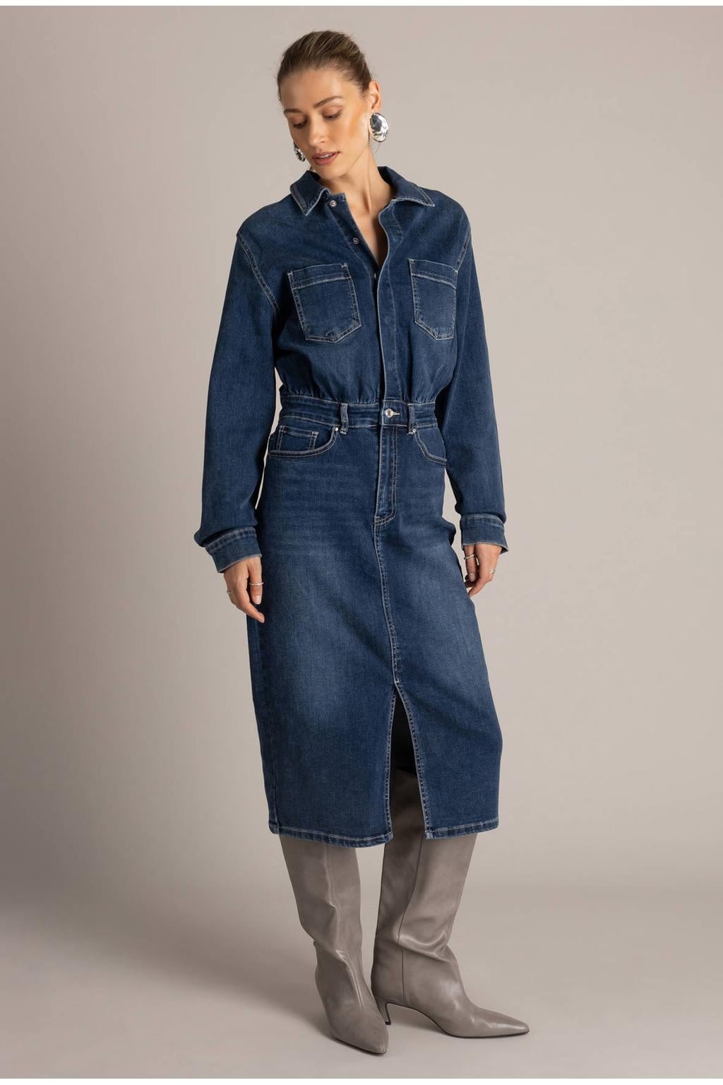 Yest midi spijkerjurk - dark blue denim