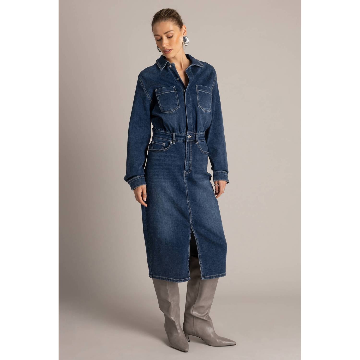Yest midi spijkerjurk dark blue denim