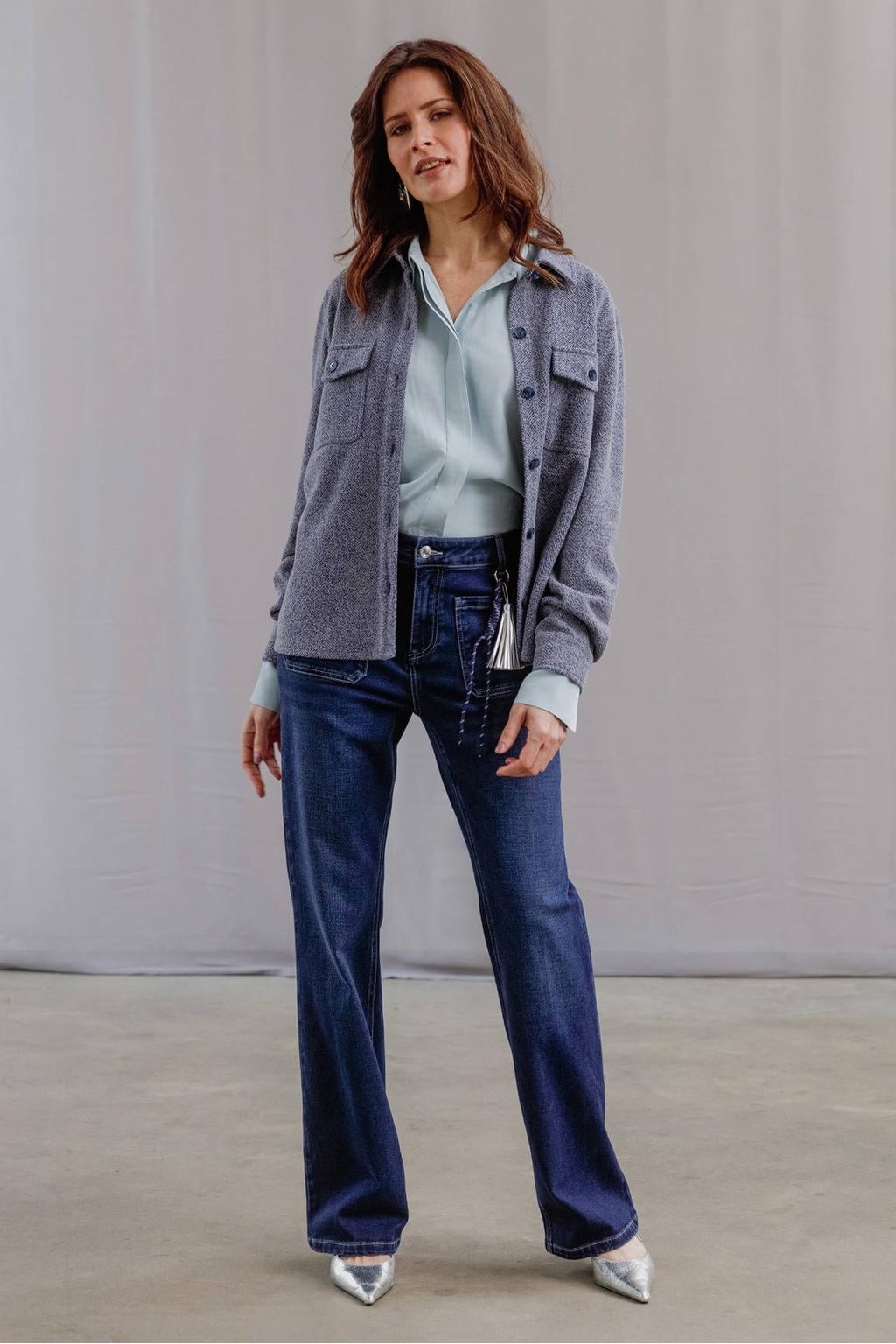 Dark blue denim dames Yest straight leg jeans dark blue van denim met rits- en knoopsluiting en effen