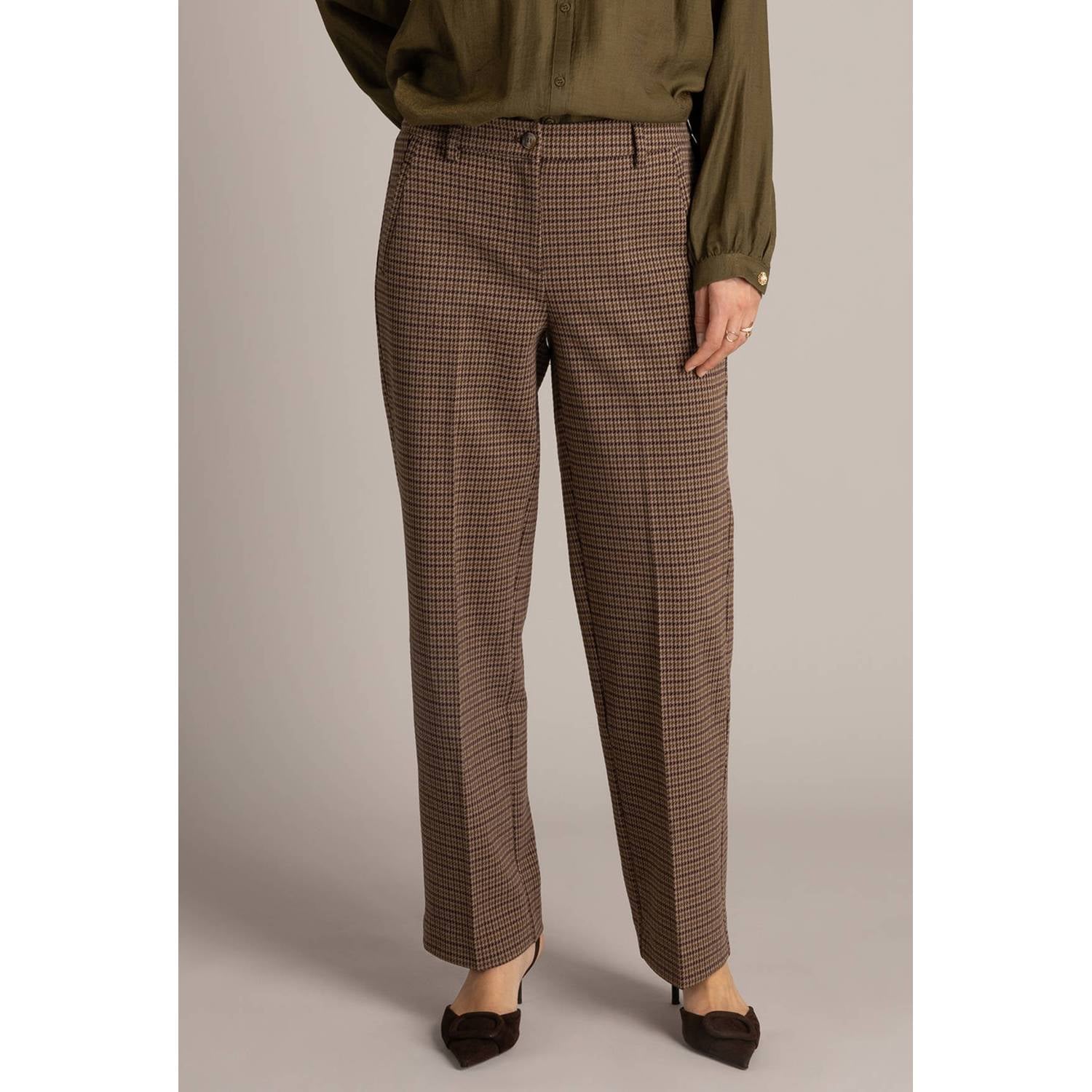 Yest regular fit geruite pantalon bruin