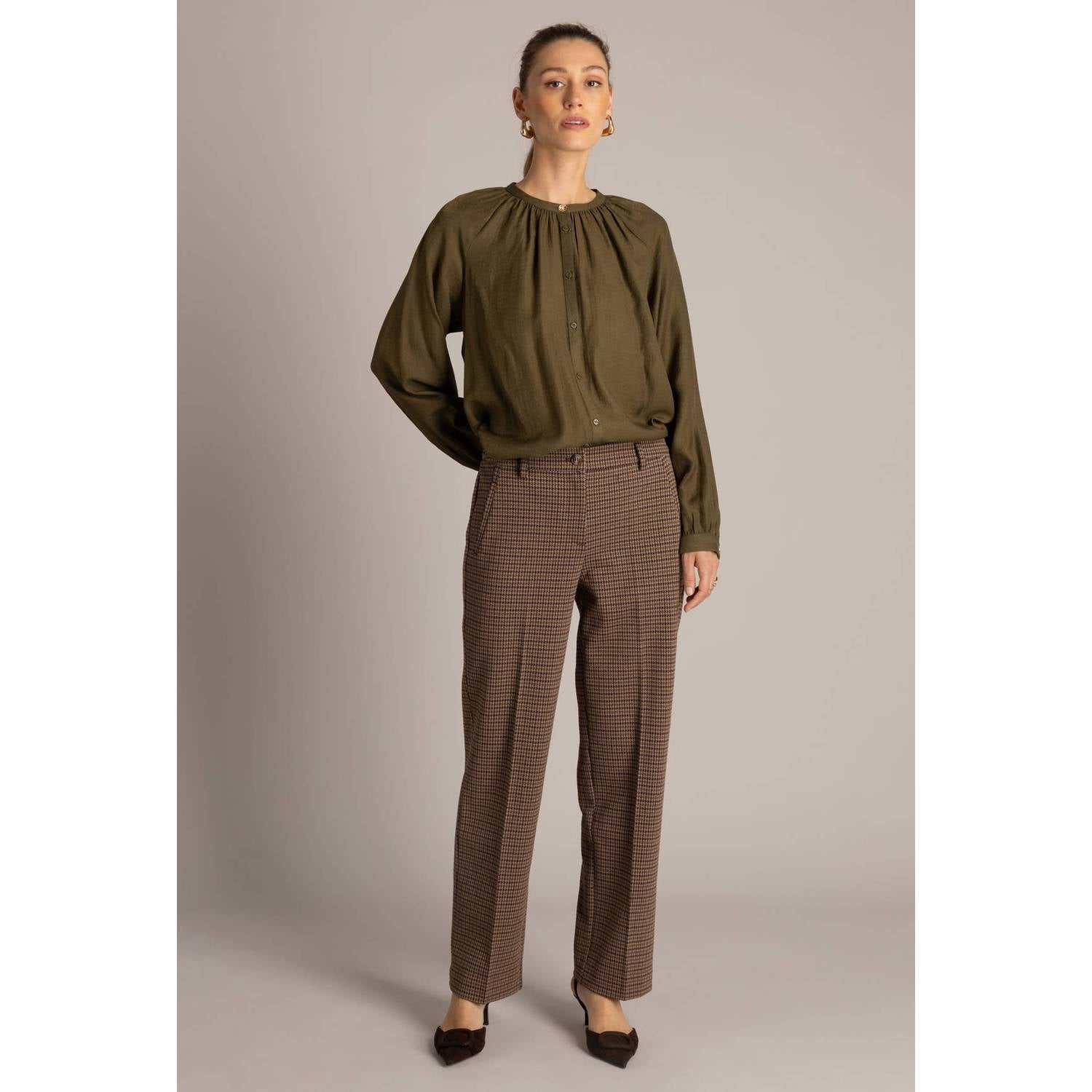 Yest regular fit geruite pantalon bruin