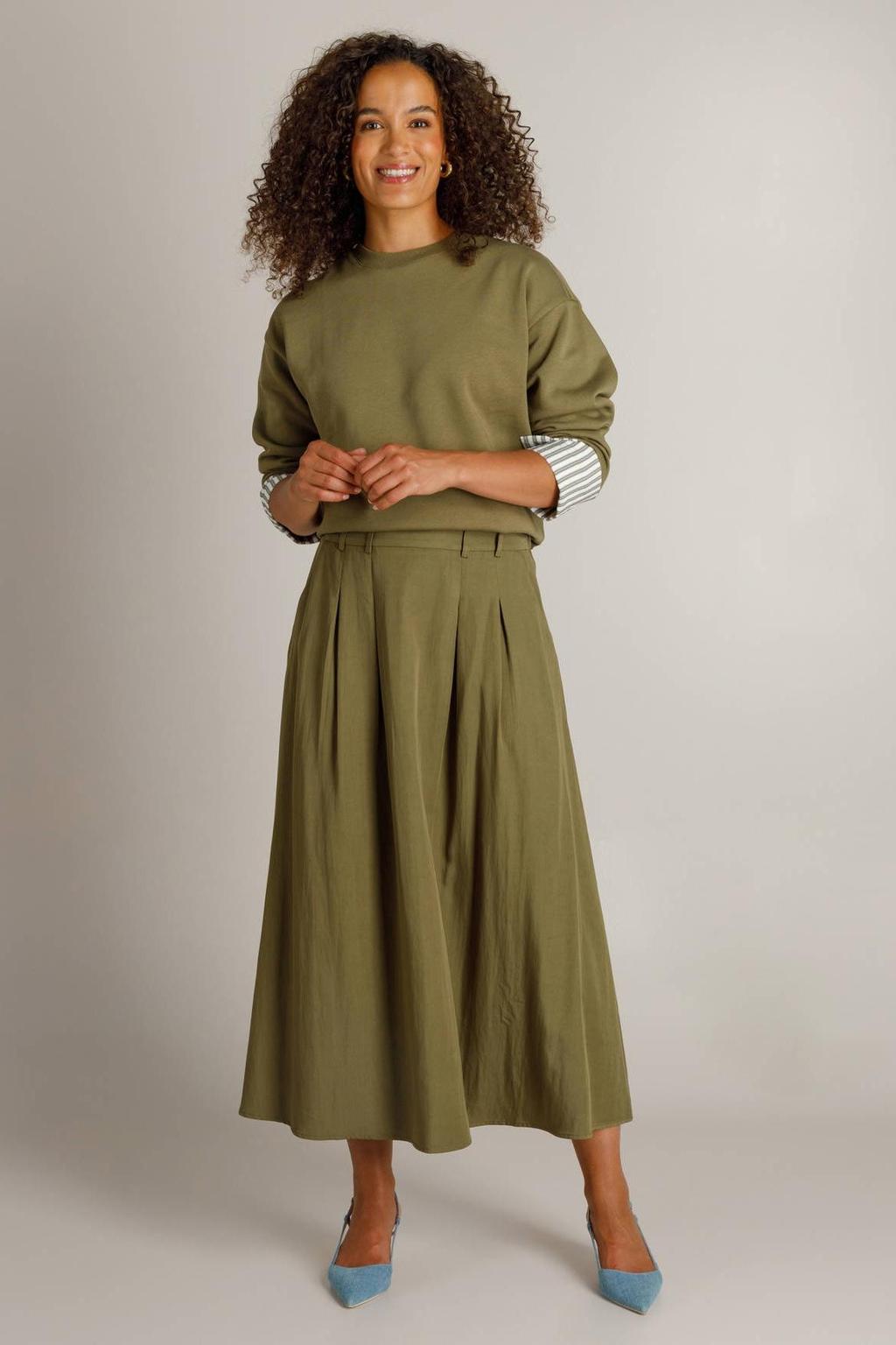 Groene dames Ivy Beau trui van katoen met strepenprint, lange mouwen, ronde hals en omslagdetail