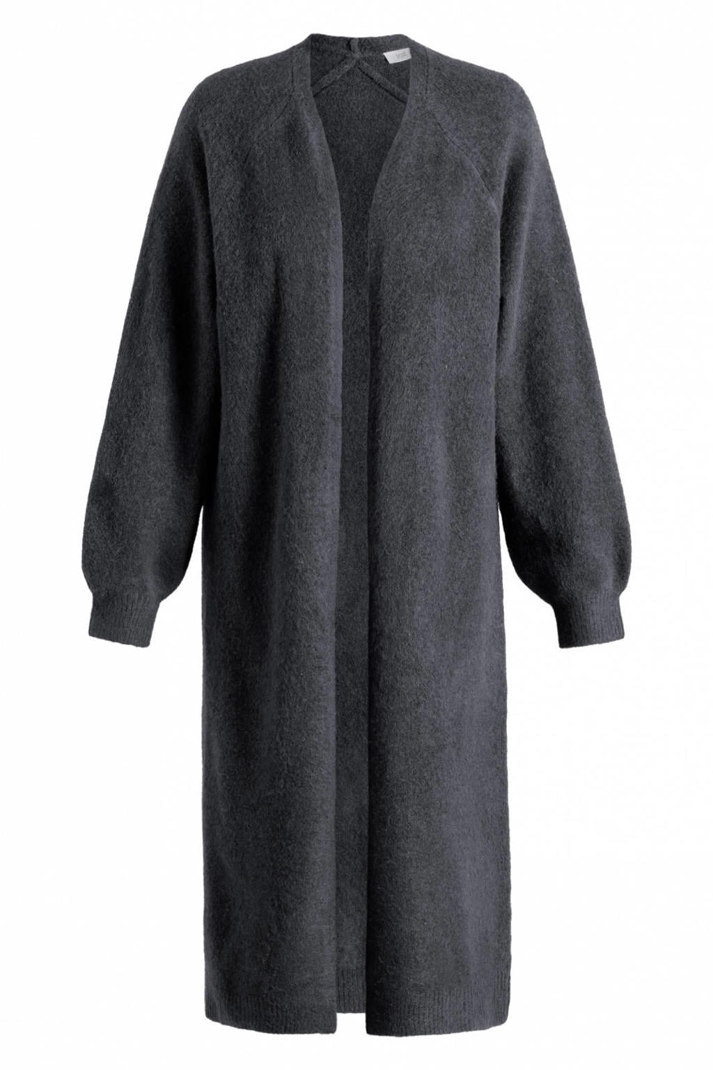 Yest lang gebreid vest met wol - grijs