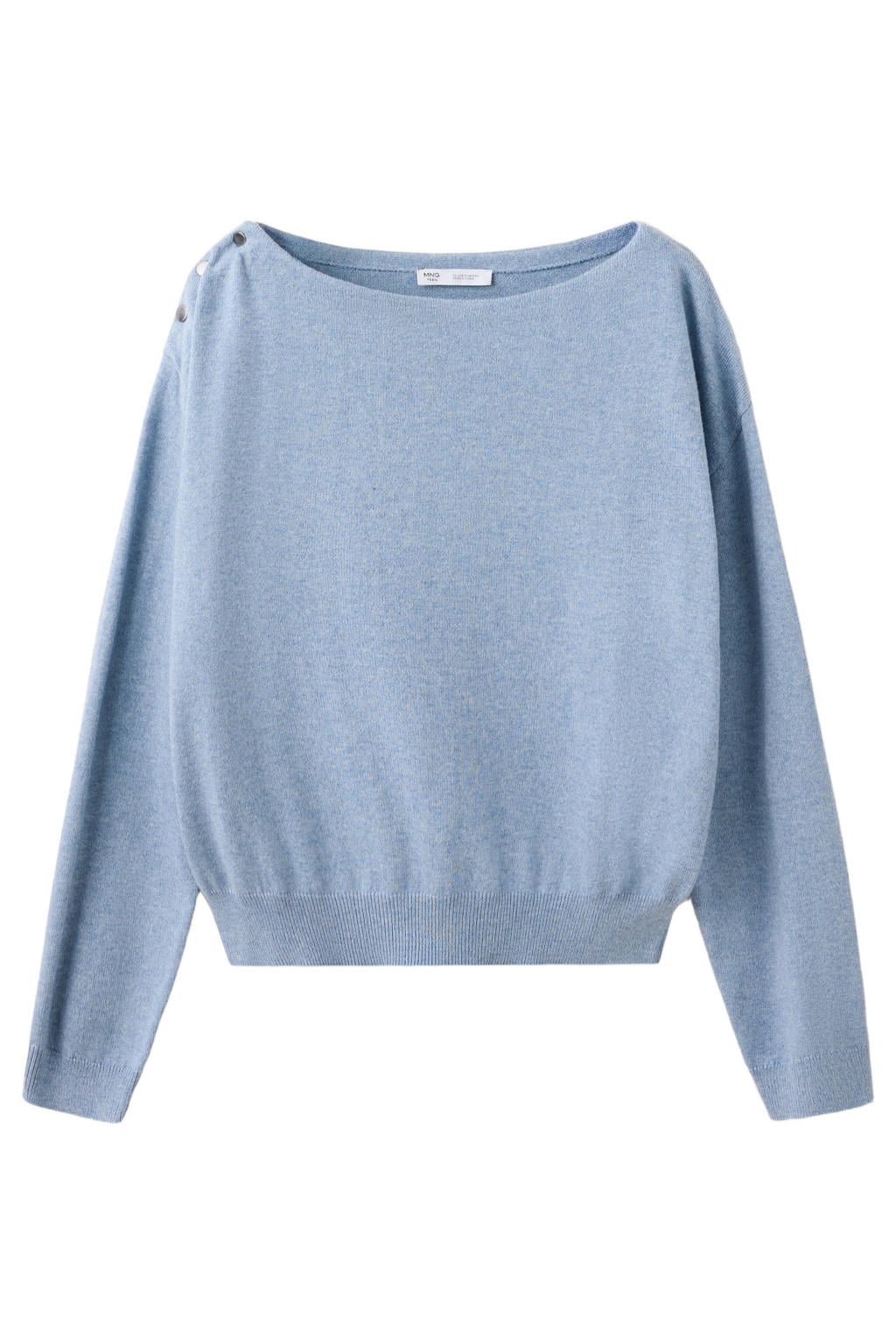 Blauwe meisjes MANGO TEEN sweater van katoen met effen, lange mouwen, boothals en schouderdetail