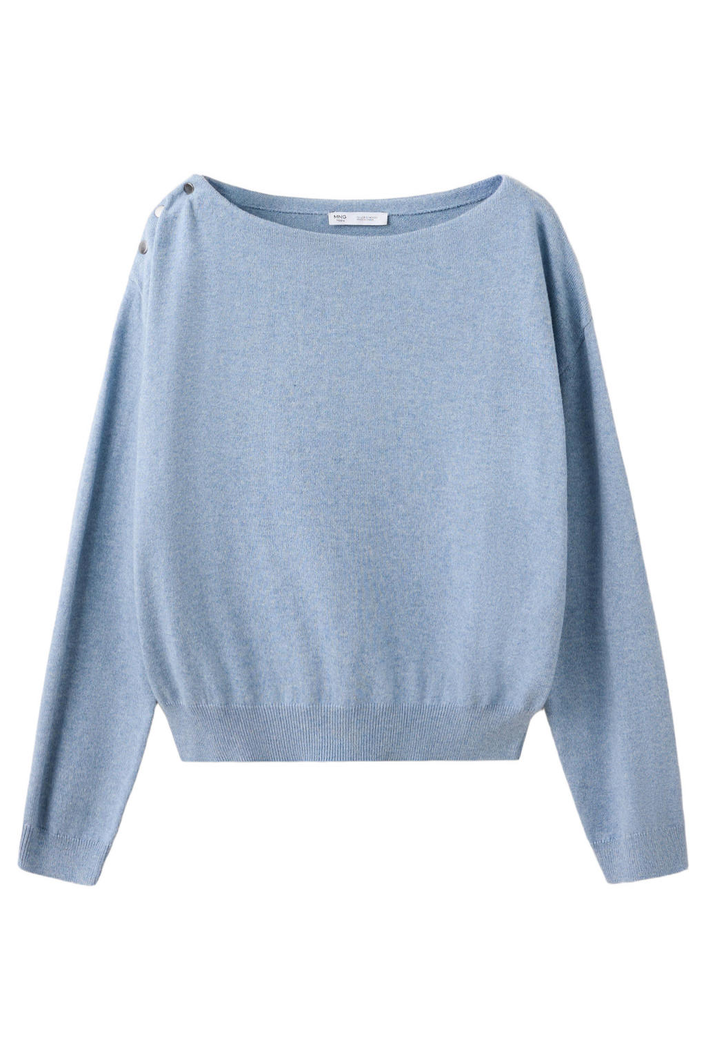 Blauwe meisjes MANGO TEEN sweater van katoen met effen, lange mouwen, boothals en schouderdetail