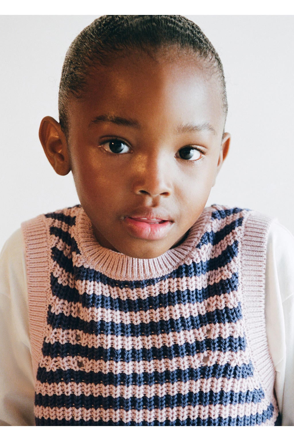 Roze en paarse meisjes Mango Kids katoenen gestreepte spencer met ronde hals en knoopsluiting