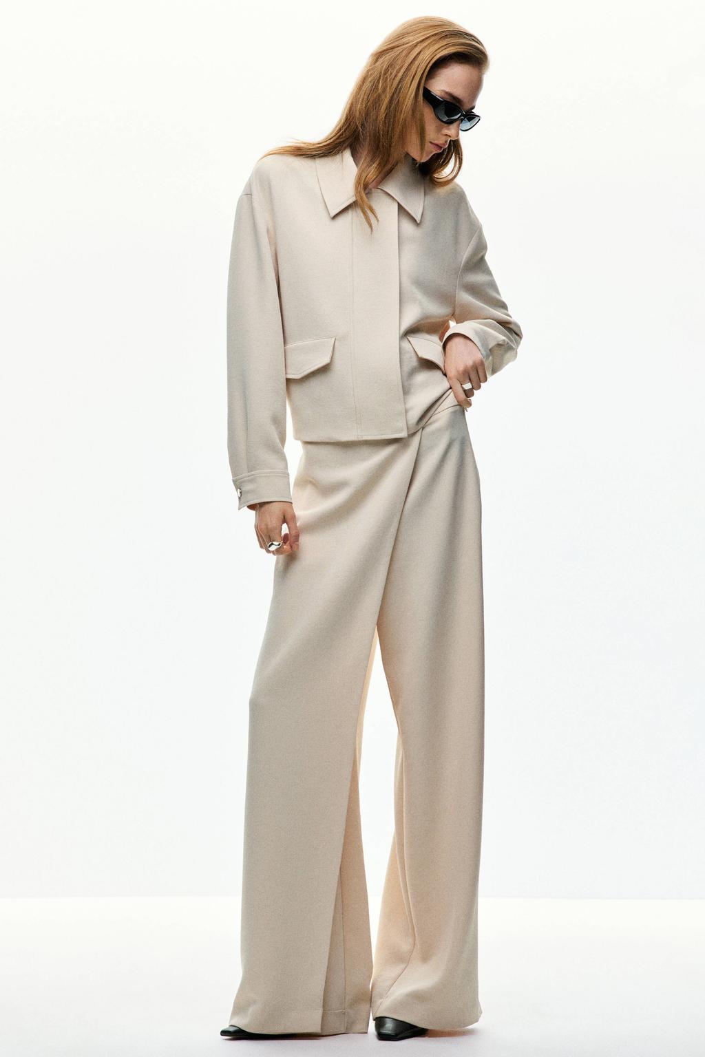 Beige dames Mango wide leg broek met ritssluiting en effen