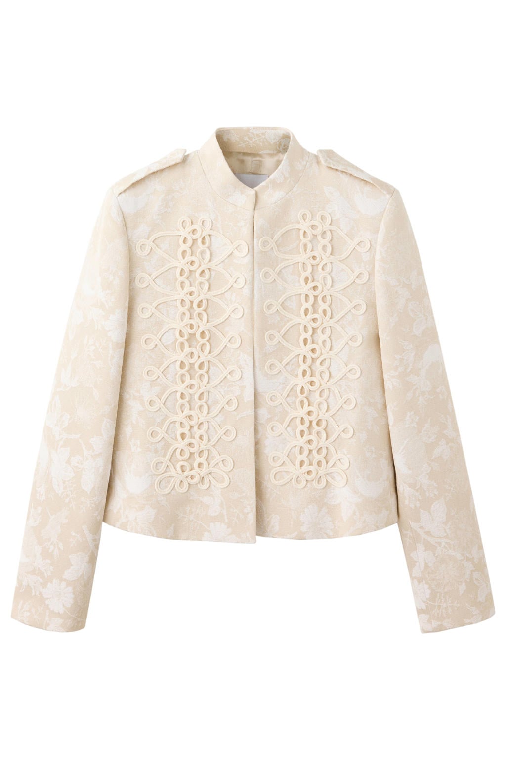 Beige en ecru dames Mango jacquard jasje van katoen met lange mouwen en opstaande kraag
