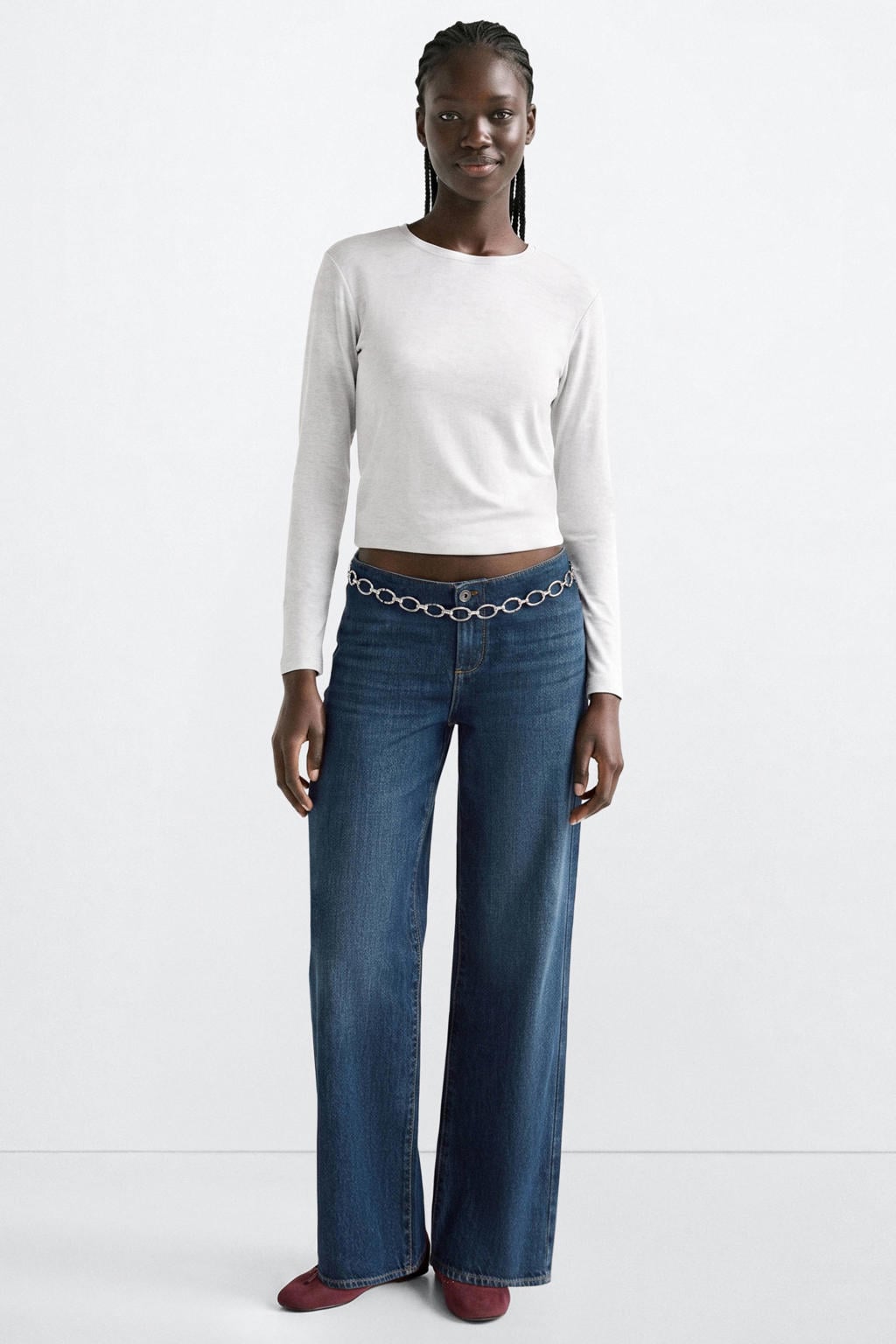 Lichtgrijze meisjes MANGO TEEN longsleeve van katoen met effen, lange mouwen, ronde hals en sierknopen