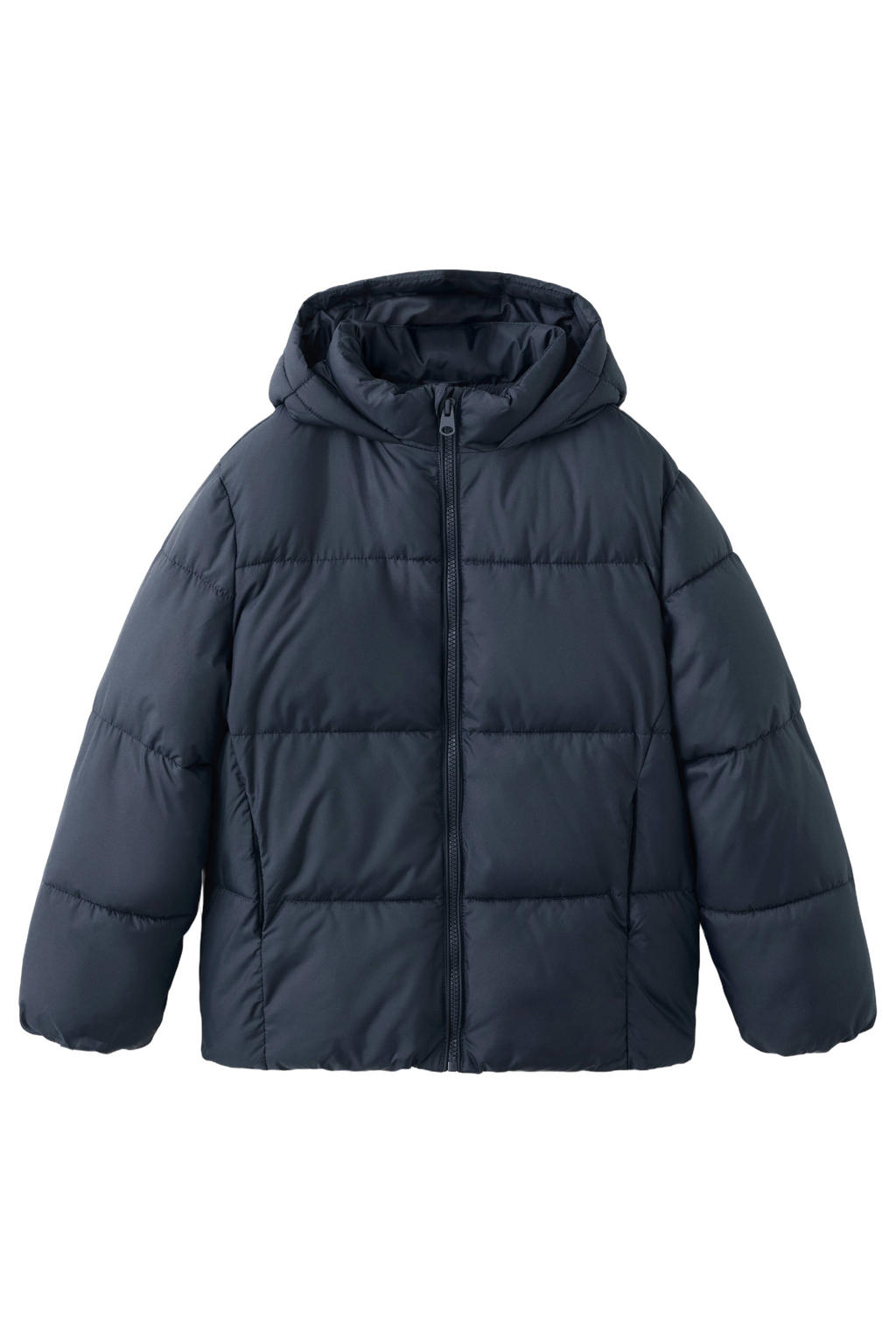 jongens Mango Kids gewatteerde winterjas van polyester met effen, lange mouwen, capuchon en ritssluiting