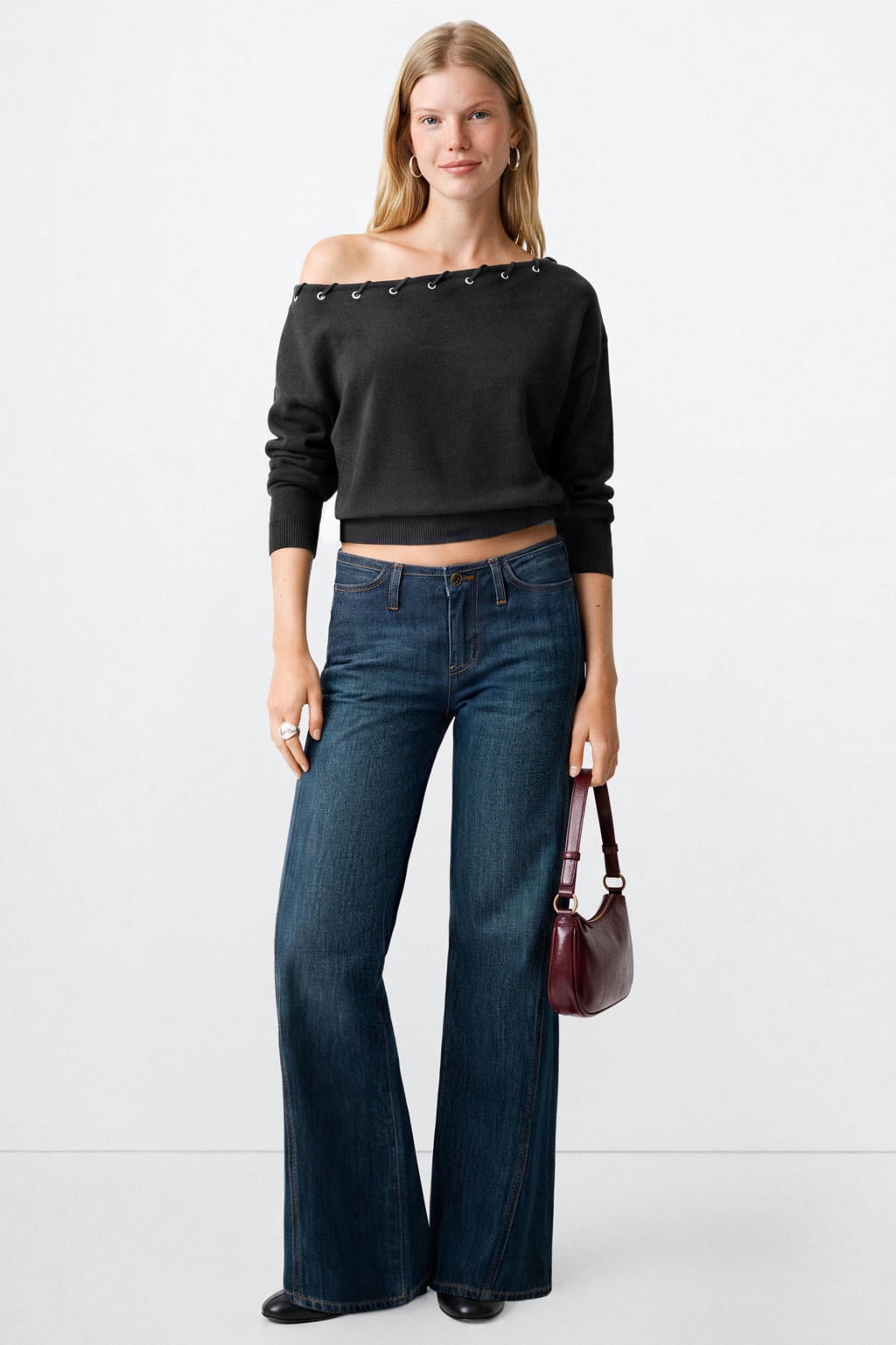 Antraciete meisjes MANGO TEEN katoenen sweater met lange mouwen en boothals