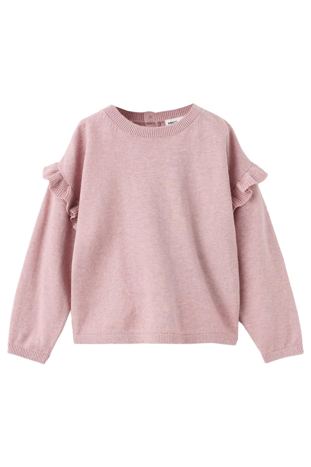 Roze meisjes Mango Kids katoenen gebreide trui met lange mouwen, ronde hals en knoopsluiting
