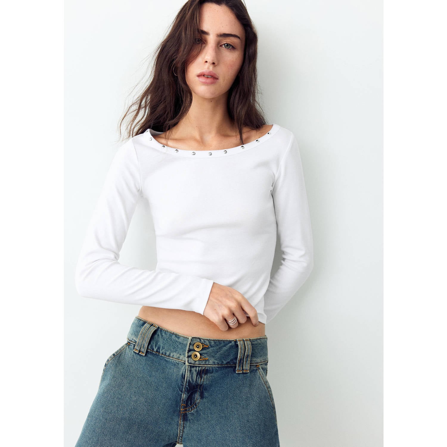 MANGO TEEN longsleeve met studs wit