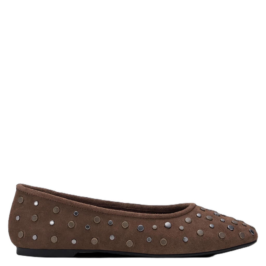 Bruine meisjes MANGO TEEN suède ballerina's met studs -