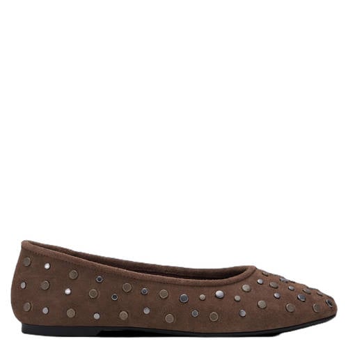 MANGO TEEN suède ballerina’s met studs bruin