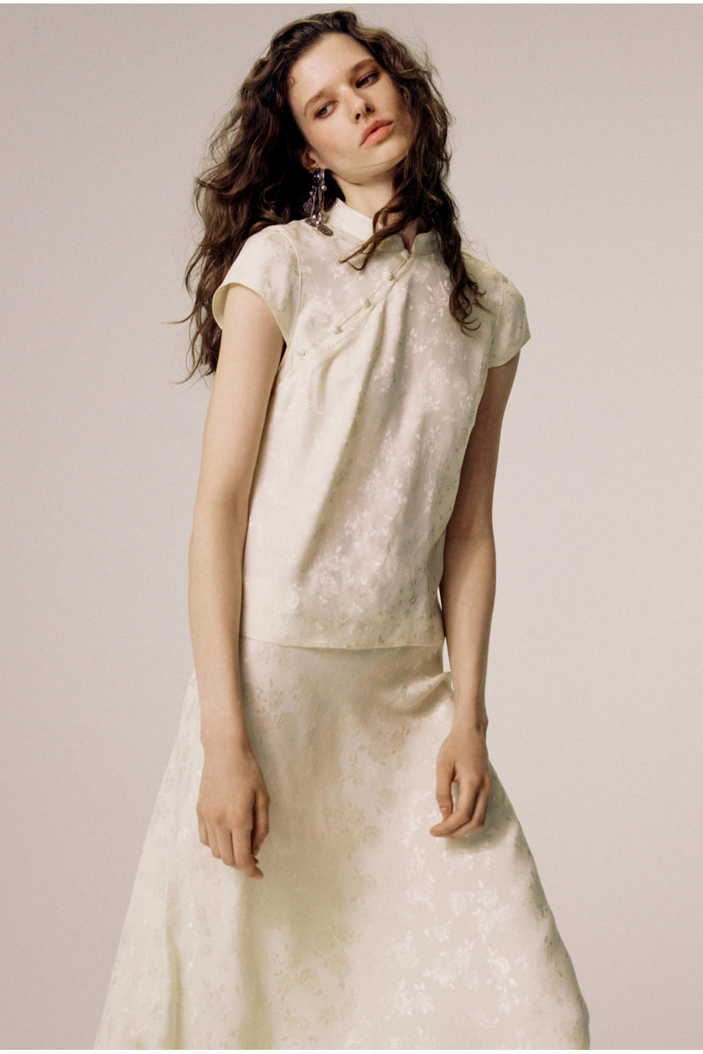 Mango gebloemde jacquard top - beige