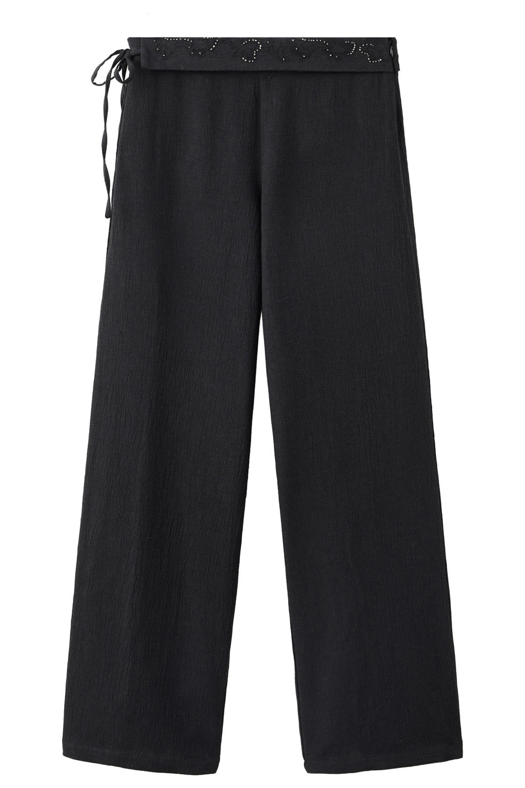 Antraciete meisjes MANGO TEEN casual broek van viscose met striksluiting en effen