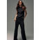 Mango wide leg gebloemde jacquard broek - zwart