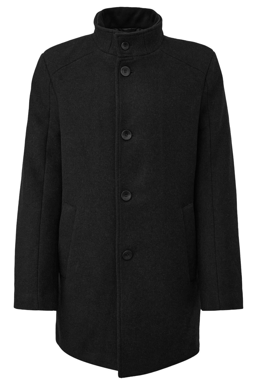 Zwarte heren s.Oliver BLACK LABEL wollen twill tussenjas met effen, lange mouwen, opstaande kraag en knoopsluiting