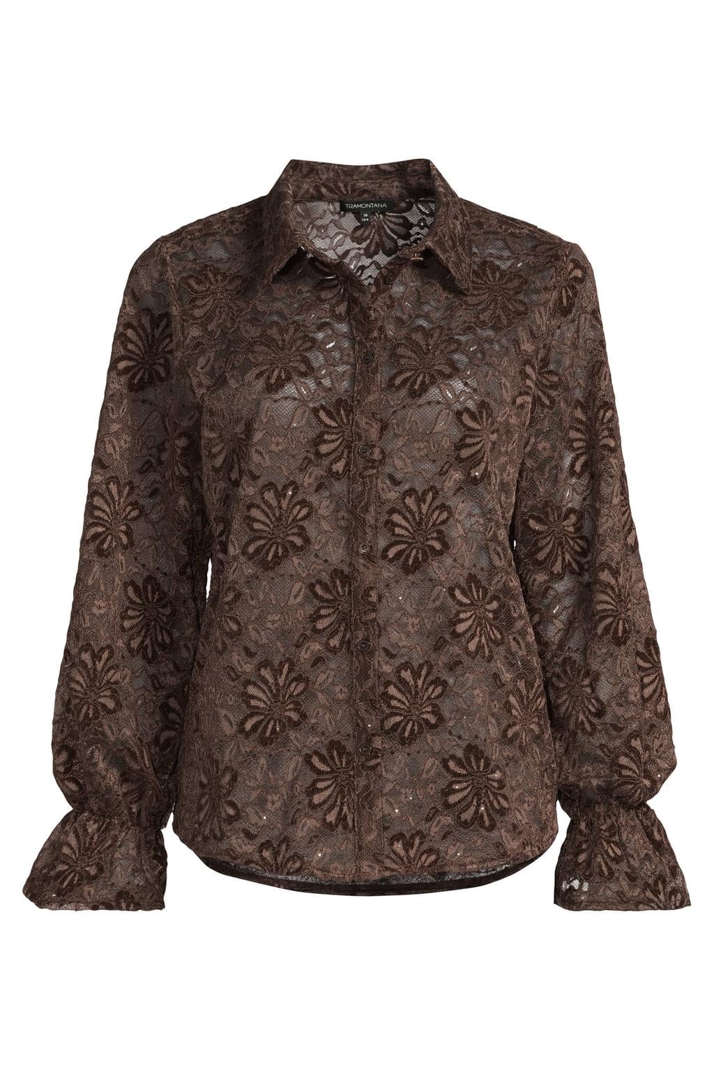 Tramontana kanten blouse - donkerbruin