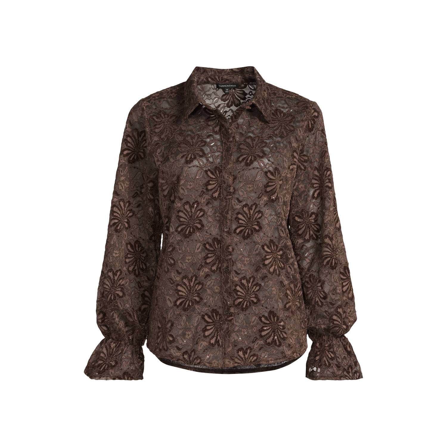 Tramontana kanten blouse donkerbruin