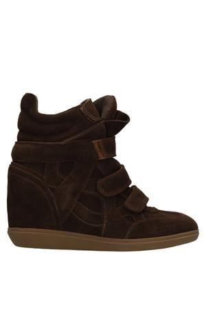 suède sneakers met sleehak - donkerbruin