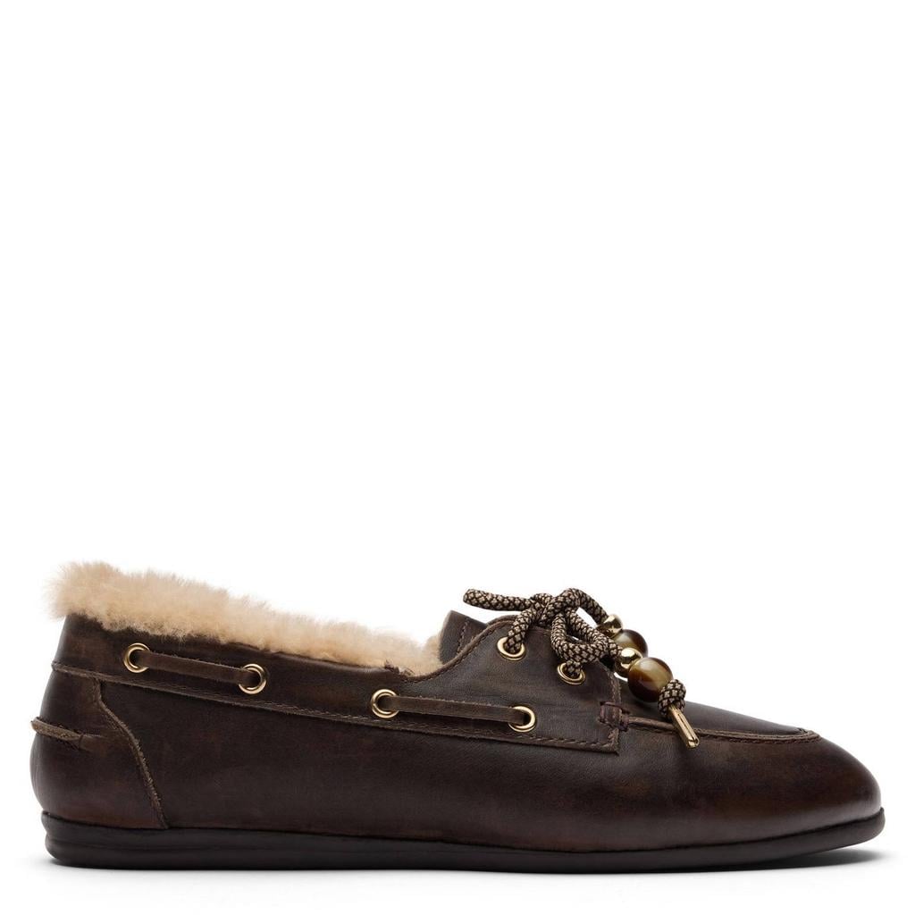 Bruine dames Sacha leren bootschoenen - met veters