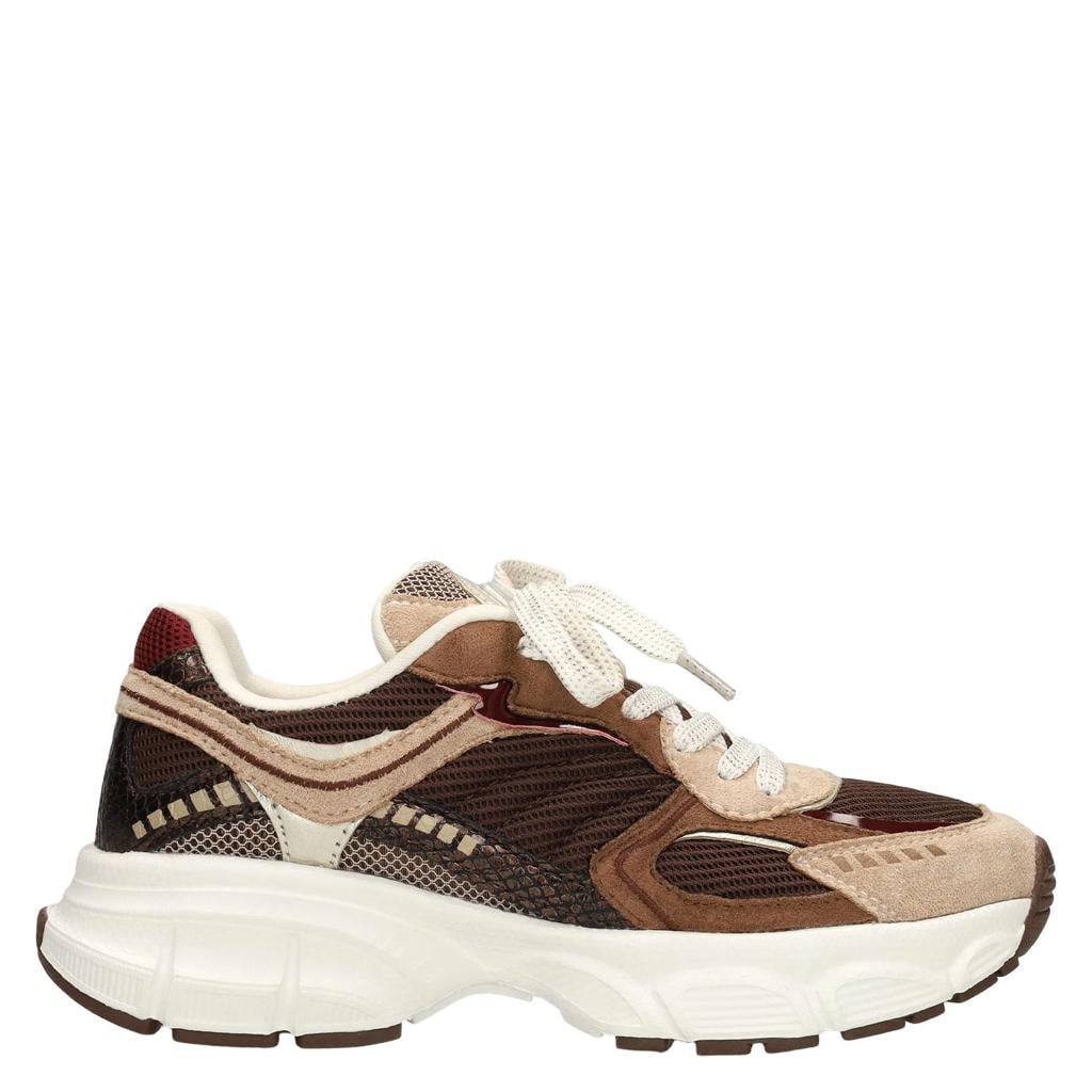 Bruine dames Sacha chunky sneakers - van imitatieleer en textiel met veters