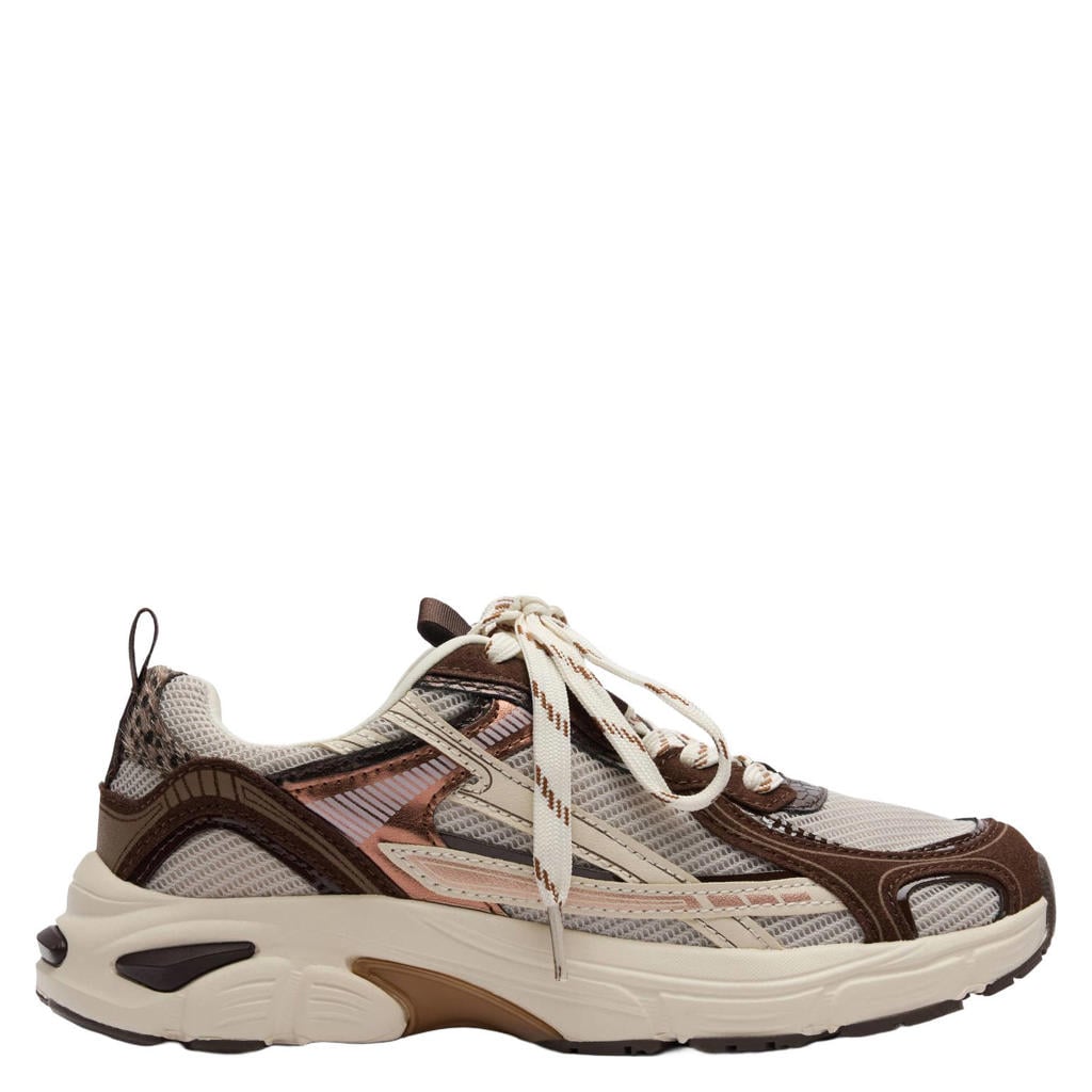 Bruine dames Sacha sneakers - van imitatieleer en textiel met veters