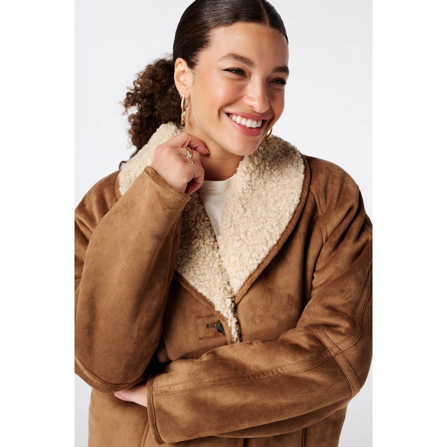 MS Mode Plus Size winter lammy coat cognac