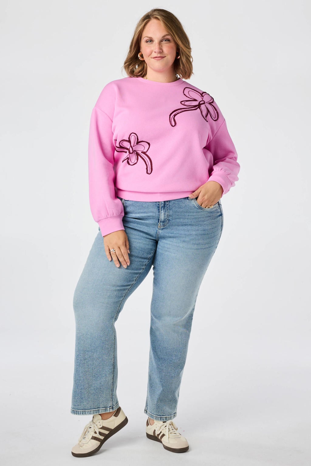 MS Mode trui met borduursels Plus Size - roze