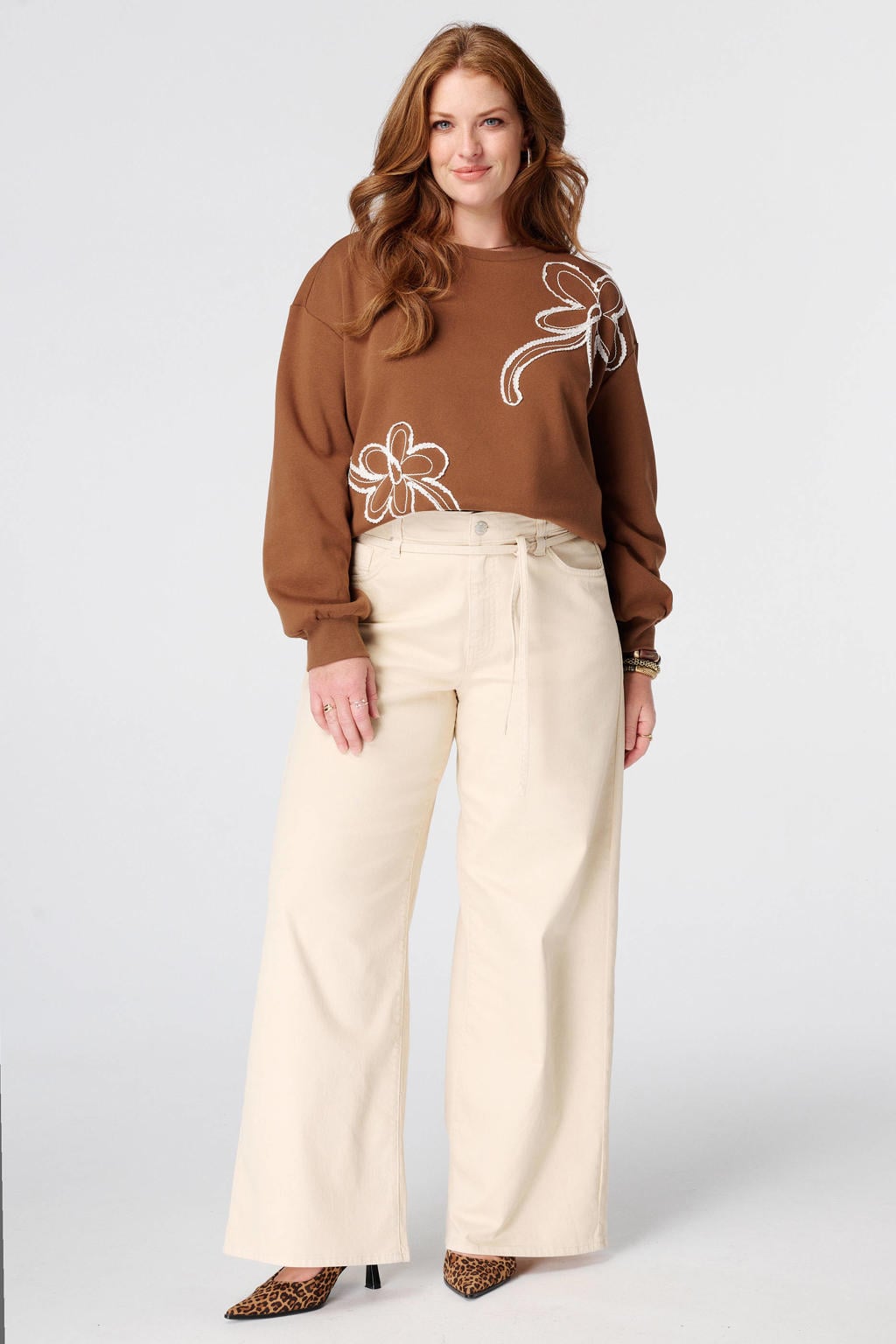 MS Mode sweater met borduursels Plus Size - camel
