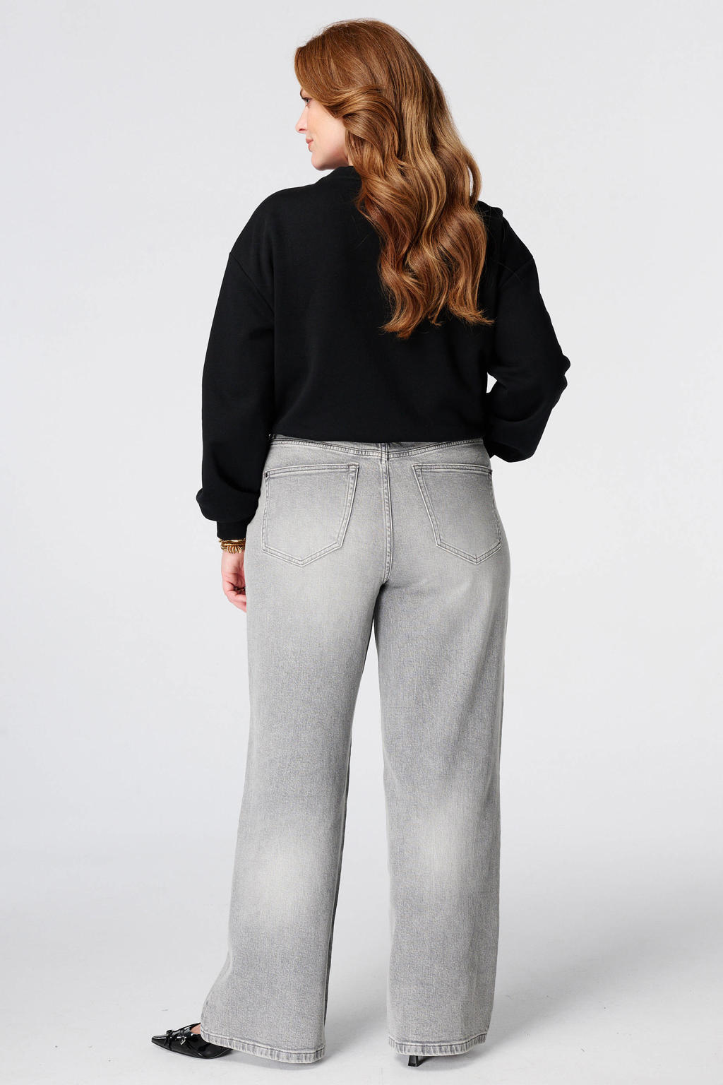 Grey denim dames MS Mode wide leg jeans Plus Size van denim met rits- en haaksluiting en effen