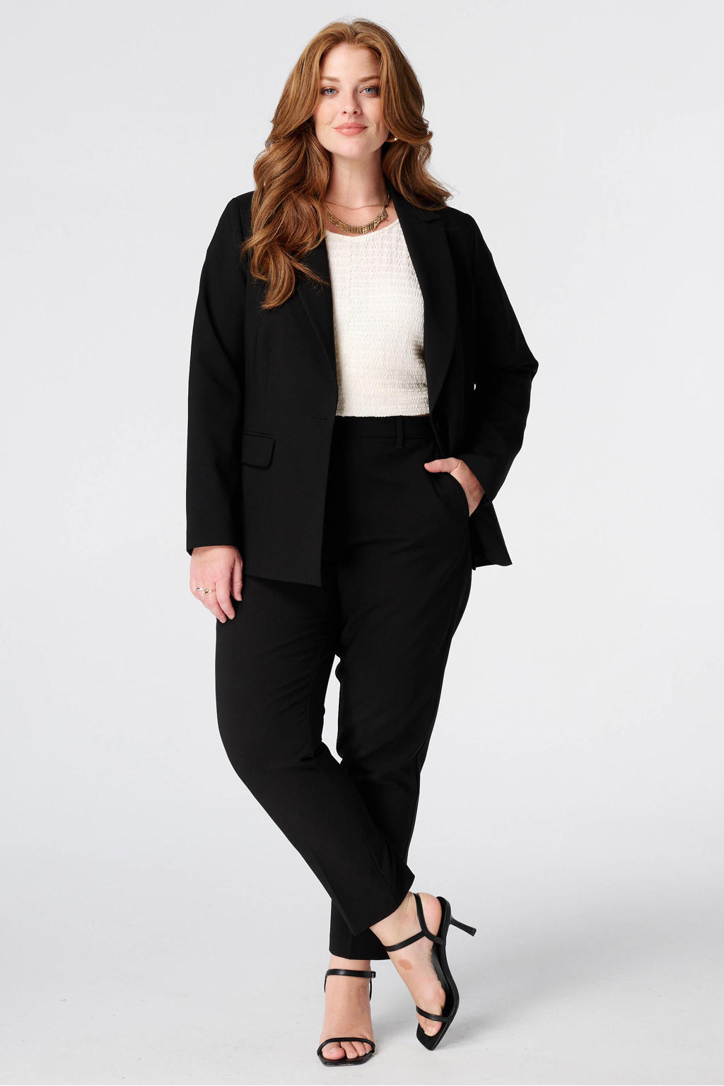 Zwarte dames MS Mode slim fit broek Plus Size van polyester met regular waist en effen