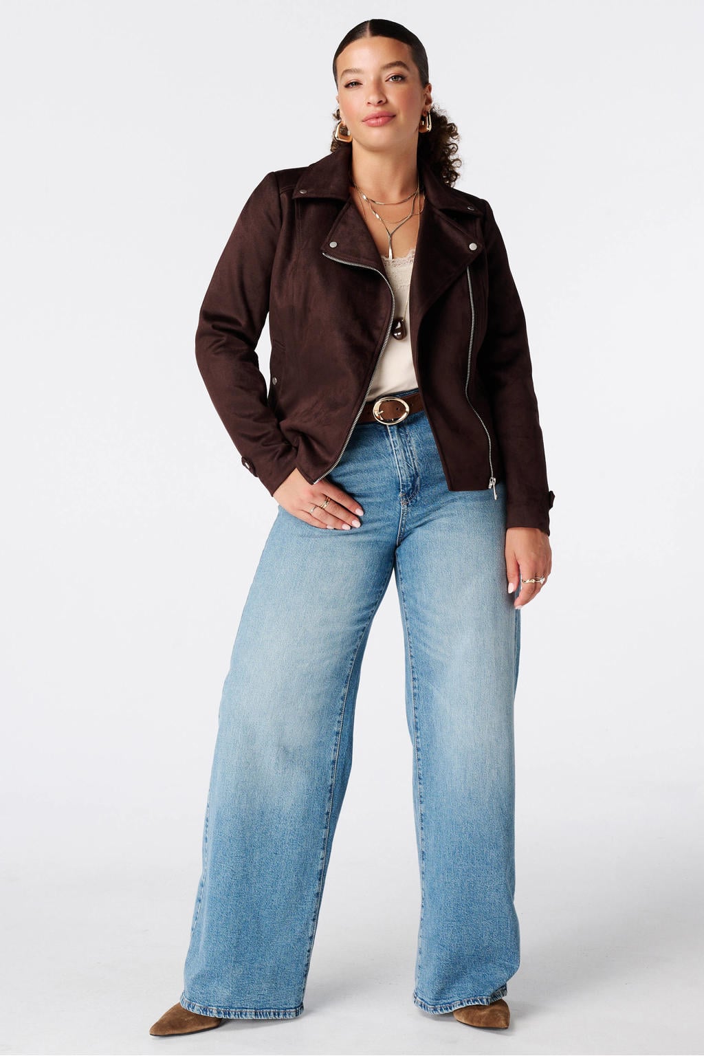 MS Mode suèdelook bikerjack Plus Size - bruin