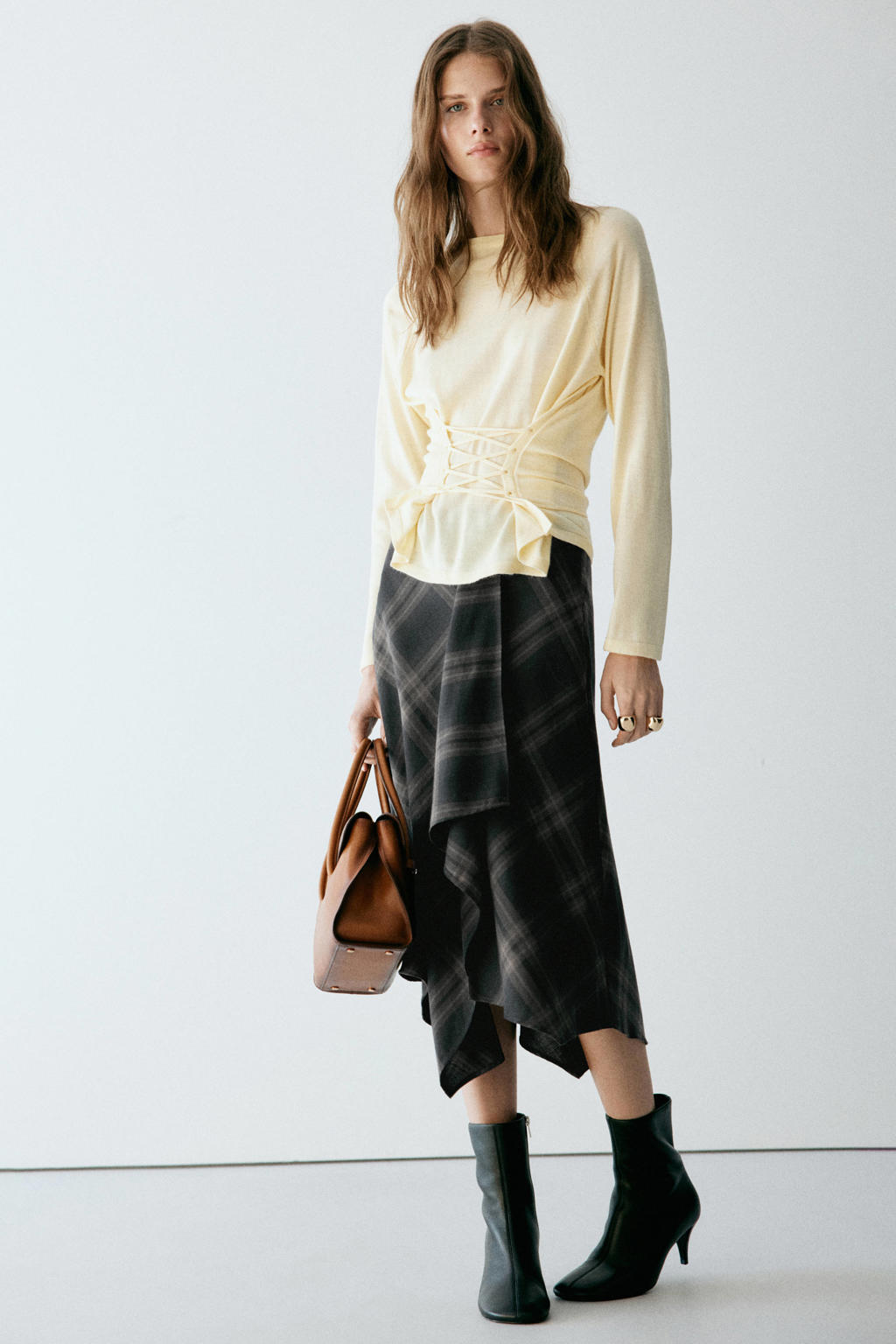 Mango geruite midi rok - grijs