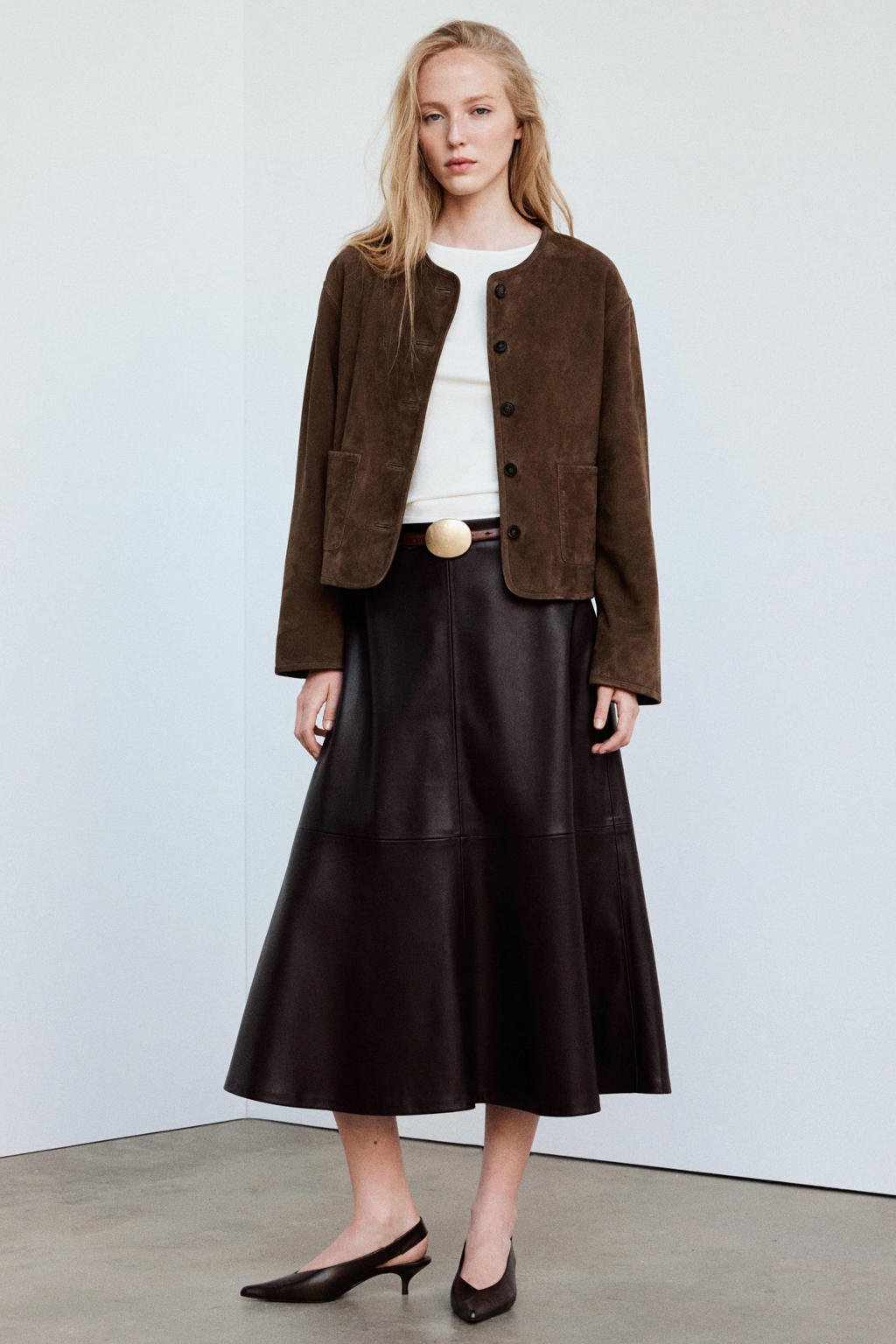 Mango imitatieleren midi rok - bruin