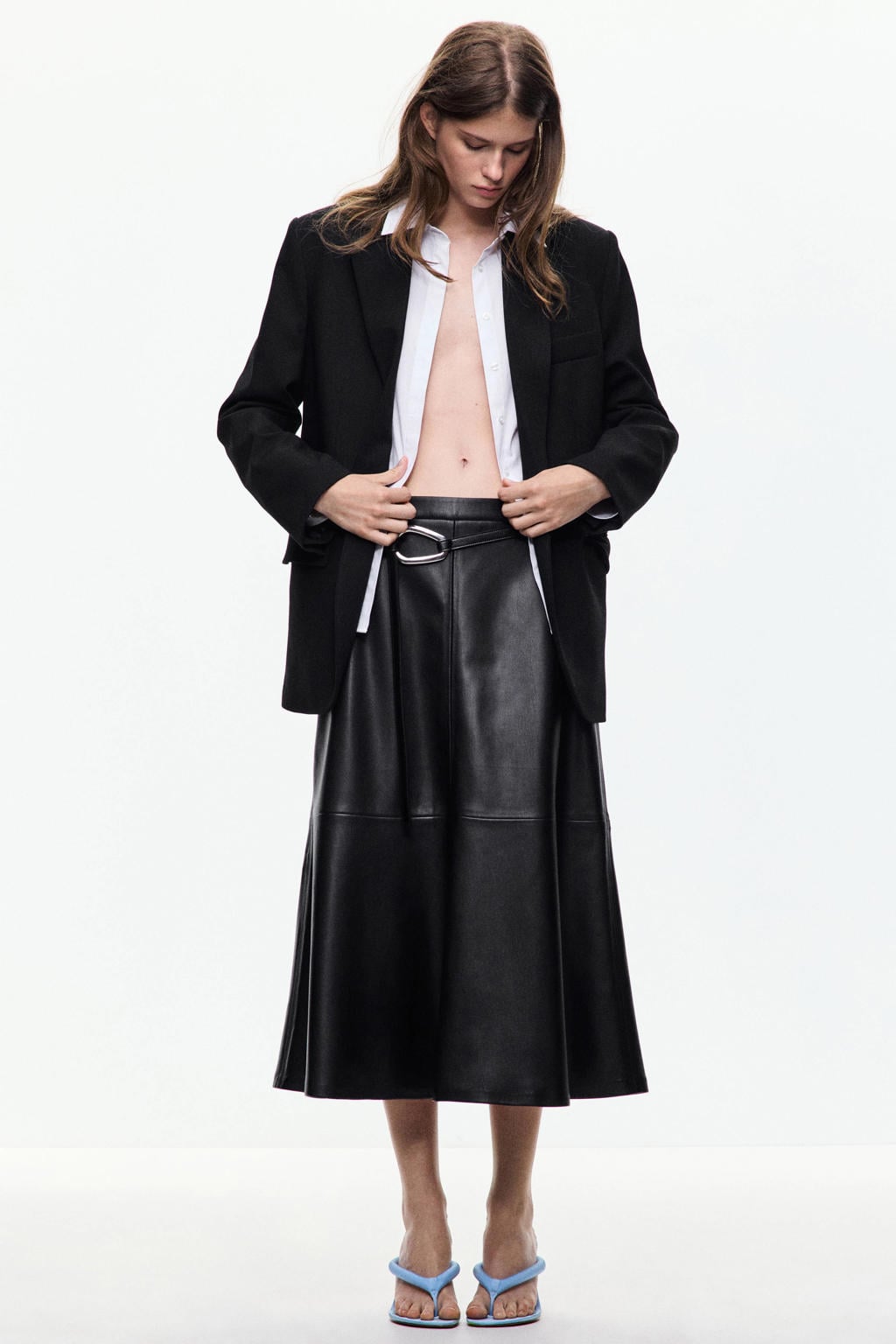 Zwarte dames Mango imitatieleren midi rok voorzien van ritssluiting