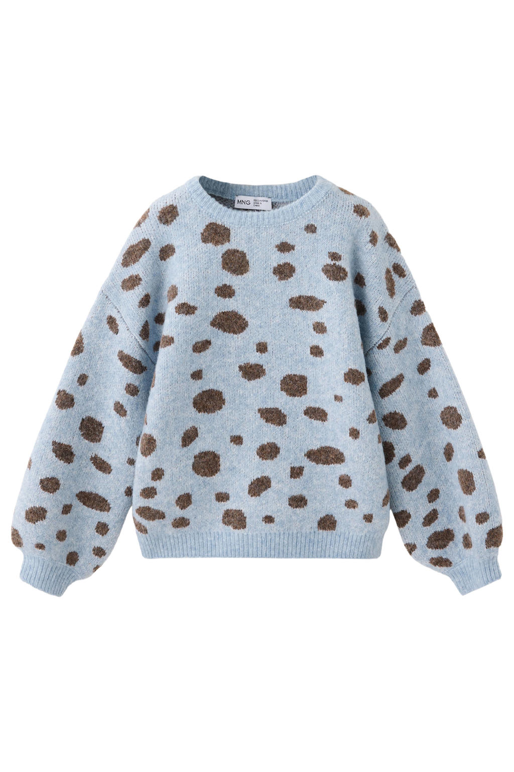 Lichtblauw en bruine meisjes Mango Kids gebreide trui en wol met lange mouwen en ronde hals