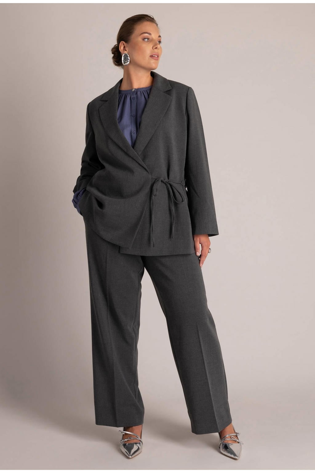Yest Curve Plus Size oversized blazer - grijs
