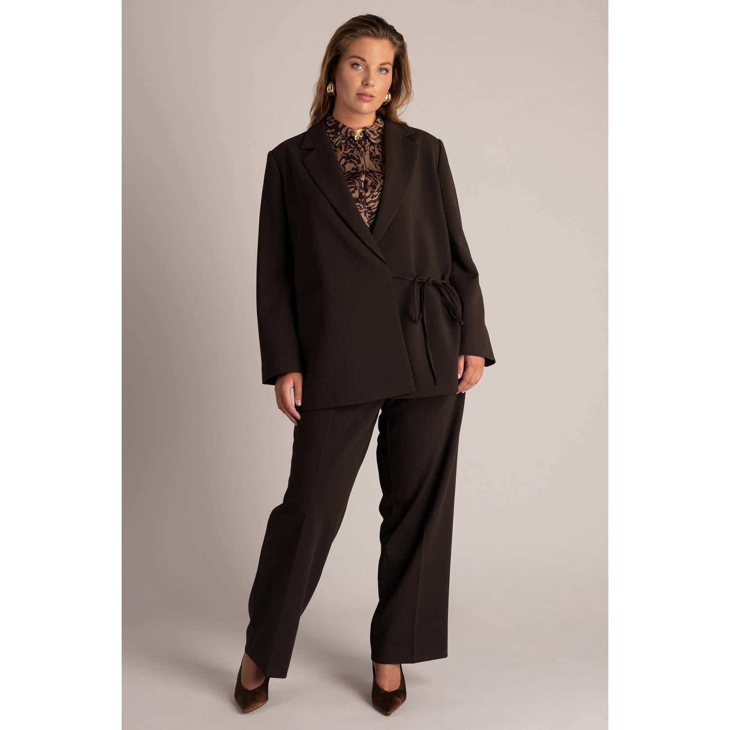 Yest Curve Plus Size oversized blazer donkerbruin