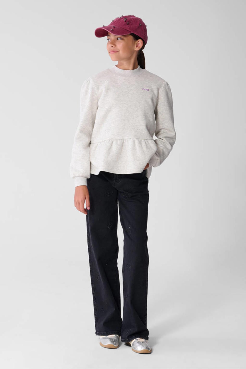 Shoeby wide leg jeans met strass-steentjes - zwart denim