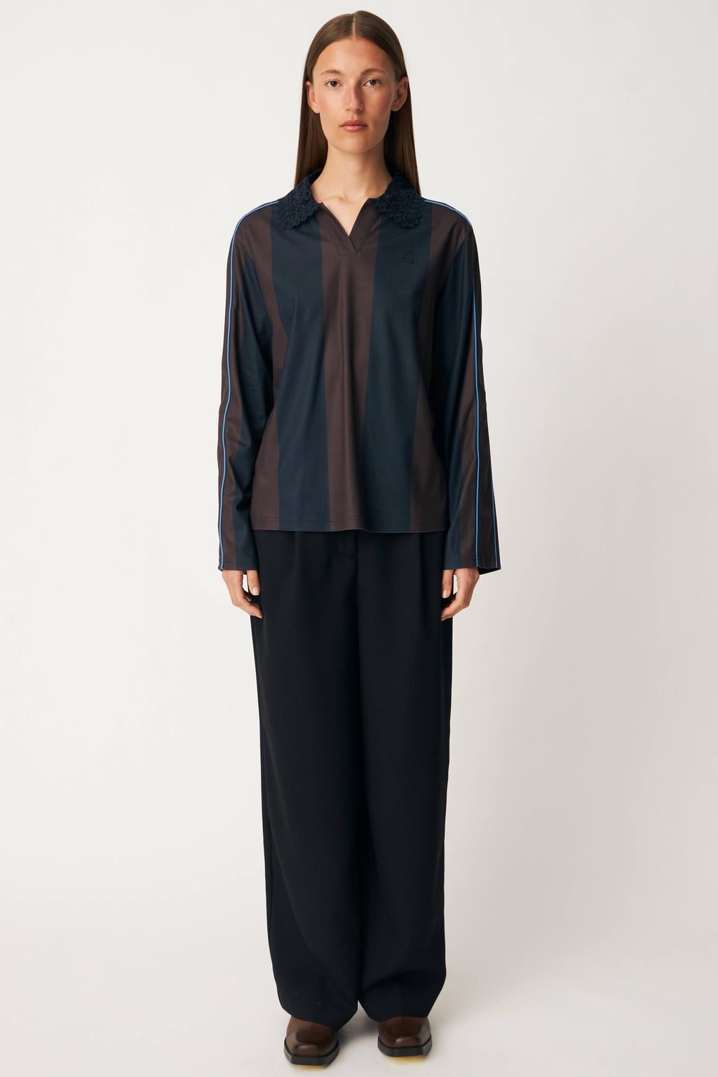 Modström gestreepte top - marineblauw/bruin